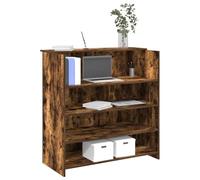 FUDUGEHMIOFWFJJ Banco Reception Desk 100x50x103.5cm in Multilayer Wood, Smoked Oak Finish with Integrated Counter & Storage Shelves, Office, Hotel, Clinic, Salon, Durable & Space-Saving Design