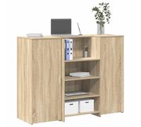 FUDUGEHMIOFWFJJ Banco Reception Desk 135x50x103.5cm Oak Sonoma with Storage Cabinet, Multilayer Wood Office Furniture for Hotel Lobby, Clinic, Salon, Durable & Space-Saving Design, Easy Assembly