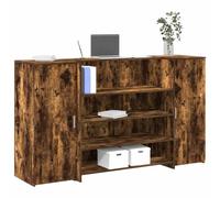 FUDUGEHMIOFWFJJ Banco Reception Desk 180cm with Storage Cabinet, Smoke Oak Finish Multilayer Wood, Office Furniture for Hotel Lobby, Clinic, Salon, Modern Design with Countertop and Shelves