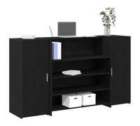 FUDUGEHMIOFWFJJ Banco Reception Modern Office Desk 180x50x103.5 cm with Storage Cabinet, Black Oak Multilayer Wood, High Counter for Hotel Lobby, Clinic, Salon, Durable & Spacious Workstation
