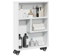 FUDUGEHMIOFWFJJ Carrello Portaoggetti Stretto Bianco 48x13x68 cm in Truciolato con Ruote, Mobile Organizzatore per Bagno e Cucina, Design Pratico, Materiale Durevole e Resistente, Facile da Spostare