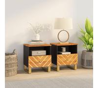FUDUGEHMIOFWFJJ Comodini 2 pz Marrone e Nero in Legno Massello di Mango con Cassetto, Mobile Notte Camera da Letto Moderno, Elegante Comodino con Piano d'Appoggio e Gambe in Ferro