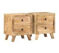 FUDUGEHMIOFWFJJ Comodini 2pz 40x32x46 cm in Legno Massello di Mango Grezzo, Nightstand with Storage, Bedroom Furniture, Solid Wood End Table with Shelf for Living Room and Bedside Use