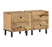 FUDUGEHMIOFWFJJ Comodini 2pz 40x33x46 cm in Legno Massello di Mango with Iron Legs, 2 Drawers Nightstand for Bedroom Living Room, Solid Wood Furniture with Natural Finish