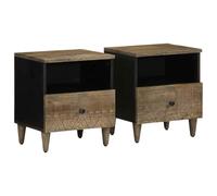 FUDUGEHMIOFWFJJ Comodini 2pz Grigio Chiaro 40x33x46 cm in Legno Massello Mango Nightstands with Storage, Solid Wood Bedside Tables for Bedroom Living Room, Light Gray End Tables with Carved Front
