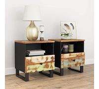 FUDUGEHMIOFWFJJ Comodini 2pz Industrial Nightstands with Reclaimed Solid Wood Top, Metal Legs, Storage Drawer and Open Shelf for Bedroom Living Room Home Decor