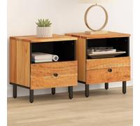 FUDUGEHMIOFWFJJ Comodini 2pz Legno Massello di Acacia 40x33x46 cm Nightstand with Drawer and Shelf, Bedroom Side Table with Iron Legs for Modern Home Decor