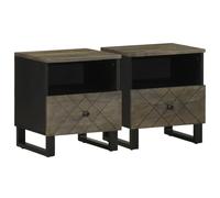 FUDUGEHMIOFWFJJ Comodini 2pz Neri 40x33x46 cm in Legno Massello di Mango Nightstands with Drawer and Open Shelf, Solid Wood Bedside Tables for Bedroom, Modern Black End Tables with Metal Legs