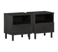 FUDUGEHMIOFWFJJ Comodini 2pz Neri Bedside Tables Nightstands with Drawer, Solid Mango Wood Black Finish, Modern Bedroom Furniture 40x33x46 cm for Home Decor
