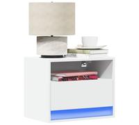 FUDUGEHMIOFWFJJ Comodini a Parete con Luci LED 2 pz Bianchi, Nightstand Wall Mounted with RGB Lighting, Modern Bedroom Furniture with Storage Drawer, Space Saving Design for Small Rooms