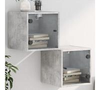 FUDUGEHMIOFWFJJ Comodini Camera da Letto con Ante Vetro 2 Pezzi Grigio Cemento 35x37x35 cm, Mobiletti Parete Design Moderno, Ampio Spazio Portaoggetti, Montaggio a Parete
