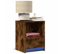 FUDUGEHMIOFWFJJ Comodini con Luci LED 2pz Rovere Fumo in Legno Multistrato, Nightstand with RGB Lighting and Storage Drawer for Bedroom Living Room Modern Furniture