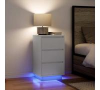 FUDUGEHMIOFWFJJ Comodini con Luci LED RGB Moderno 38x34x65 cm 3 Cassetti Bianco per Camera da Letto Soggiorno LED Nightstand with USB Port Storage Cabinet