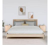 FUDUGEHMIOFWFJJ Comodini Grigio 2 pz 40x34x45 cm in Legno Massello di Pino, Solid Pine Wood Nightstands with Leather Handle, 2 Drawers and Door, Modern Bedroom Furniture for Storage Organization