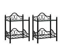 FUDUGEHMIOFWFJJ Comodini Set 2pz in Acciaio e Vetro Temperato 45x30,5x60cm Nero - Modern Bedroom Nightstands with Tempered Glass Shelves for Living Room and Bedside Storage