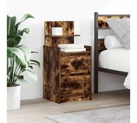 FUDUGEHMIOFWFJJ Comodino 2 Cassetti Rovere Fumo 38x34x80 cm Nightstand with Drawers Bedroom Furniture Storage Cabinet Modern Design Durable Material