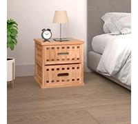 FUDUGEHMIOFWFJJ Comodino 34x34x34 cm in Legno Massello di Noce with Glass Top, 2 Drawers Nightstand for Bedroom and Living Room, Walnut Solid Wood End Table with Storage