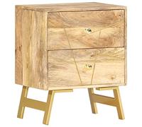 FUDUGEHMIOFWFJJ Comodino 40x30x50 cm Solid Mango Wood Nightstand with 2 Drawers, Rustic Bedside Table for Bedroom Living Room, Brass Steel Legs, Easy Assembly