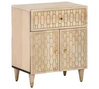 FUDUGEHMIOFWFJJ Comodino 50x33x60 cm in Legno Massello di Mango with Hand Carved Design, Nightstand with Drawer and Doors for Bedroom Living Room, Solid Wood Furniture with Storage Shelf