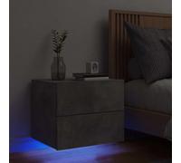 FUDUGEHMIOFWFJJ Comodino a Parete con Luci LED Grigio Cemento, Nightstand Wall Mounted with RGB Lights, Multifunctional Floating Bedside Table for Bedroom Living Room, Modern Design with USB Port