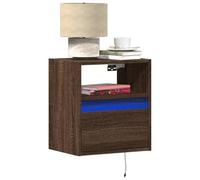 FUDUGEHMIOFWFJJ Comodino a Parete con Luci LED RGB, Comodino Moderno Camera da Letto, Mobile Sospeso Rovere Marrone con Cassetto, Illuminazione LED Regolabile, Design Salvaspazio
