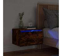 FUDUGEHMIOFWFJJ Comodino a Parete con Luci LED RGB Moderno, Mobile Sospeso Multifunzionale in Legno Rovere Fumo per Camera da Letto e Soggiorno, Design con Illuminazione a LED e Montaggio a Parete
