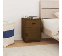 FUDUGEHMIOFWFJJ Comodino Ambra Nightstand with Drawer and Door, Solid Pine Wood Bedside Table 40x34x55 cm, Rustic Brown Amber Finish for Bedroom Living Room Storage