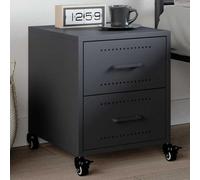 FUDUGEHMIOFWFJJ Comodino Antracite Steel Nightstand with Wheels and 2 Drawers, 36x39x43.5 cm Bedside Table for Bedroom Living Room, Cold Rolled Steel Furniture with Storage Space