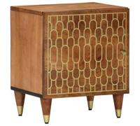 FUDUGEHMIOFWFJJ Comodino Bedside Table 40x33x46 cm Solid Mango Wood Retro Style with Hand Carved Floral Design, Nightstand with Door and Sturdy Iron Legs for Bedroom Decor