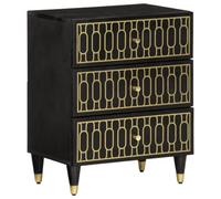 FUDUGEHMIOFWFJJ Comodino Bedside Table with 3 Drawers, Solid Mango Wood Nightstand with Hand Carved Floral Design, Retro Bedroom Furniture 50x33x60 cm for Home Decor