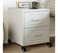 FUDUGEHMIOFWFJJ Comodino Bianco 36x39x43,5 cm in Acciaio with Wheels and Drawers, Modern Bedside Table with Storage for Bedroom Living Room, Cold Rolled Steel Nightstand with Handle, White