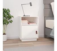 FUDUGEHMIOFWFJJ Comodino Bianco 40x34x55 cm in Legno Massello di Pino, Nightstand with 2 Shelves and Door, Rustic Bedroom Furniture, White Pine Wood End Table for Living Room and Bedroom