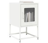 FUDUGEHMIOFWFJJ Comodino Bianco Acciaio Laminato Freddo 36x39x60,5 cm Nightstand with Storage Cabinet for Bedroom Bathroom Kitchen, Durable Steel Frame with Metal Feet and Handles
