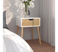 FUDUGEHMIOFWFJJ Comodino Bianco e Rovere Sonoma 40x40x56cm Nightstand with Drawer, Modern Bedside Table in Multilayer Wood for Bedroom Storage and Organization