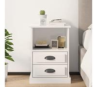 FUDUGEHMIOFWFJJ Comodino Bianco Lucido 43x36x60 cm Modern Nightstand with 2 Drawers and Open Shelf, Engineered Wood Bedside Table for Bedroom Storage and Decor