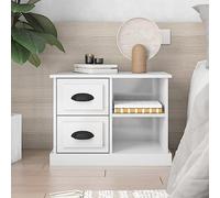 FUDUGEHMIOFWFJJ Comodino Bianco Lucido 60x35,5x45 cm Nightstand with 2 Drawers, Modern Bedside Table with Storage, Engineered Wood Bedroom Furniture, Glossy White Finish for Home Decor