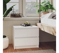 FUDUGEHMIOFWFJJ Comodino Bianco Moderno 50x39x43,5 cm Legno Multistrato with 2 Cassetti, Nightstand Cabinet for Bedroom and Living Room, White Wooden Storage Furniture