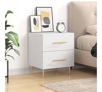 FUDUGEHMIOFWFJJ Comodino Bianco Moderno Legno Multistrato 40x35x47,5 cm con Cassetti, Mobiletto Notte Camera da Letto, Tavolino Soggiorno, Design Elegante con Piano Espositivo e Piedini in Metallo