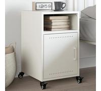 FUDUGEHMIOFWFJJ Comodino Bianco Nightstand with Wheels and Handle, 36x39x59 cm Steel Bedside Table with Storage Shelf for Bedroom Living Room, White Cold Rolled Steel Furniture