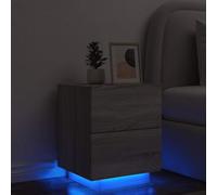 FUDUGEHMIOFWFJJ Comodino con Luci LED RGB Grigio Sonoma Legno Multistrato, Nightstand with USB Port, Modern Bedside Table with 2 Drawers for Bedroom Living Room
