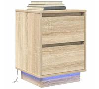 FUDUGEHMIOFWFJJ Comodino con Luci LED RGB Moderno Rovere Sonoma 38x34x50 cm Nightstand with USB Port, 2 Drawers Storage Cabinet for Bedroom Living Room Home Furniture