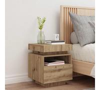 FUDUGEHMIOFWFJJ Comodino con Luci LED Rovere Artigianale 40x39x48,5 cm, Nightstand with RGB Lights, Modern Bedroom Furniture with USB Charging, Display Shelf and Storage Drawer