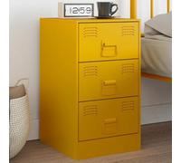 FUDUGEHMIOFWFJJ Comodino Giallo Senape 34.5x39x62 cm Steel Nightstand with 3 Drawers, Mustard Yellow Bedside Table for Bedroom Living Room, Cold Rolled Steel Structure, 24kg Load Capacity