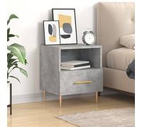 FUDUGEHMIOFWFJJ Comodino Grigio Cemento 40x35x47,5 cm Nightstand with Drawer and Shelf, Modern Bedside Table in Multilayer Wood for Bedroom Living Room, Storage Cabinet with Metal Legs