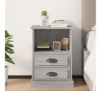 FUDUGEHMIOFWFJJ Comodino Grigio Sonoma 43x36x60 cm Bedside Table with 2 Drawers and Open Shelf, Engineered Wood Nightstand for Bedroom and Living Room Storage Furniture