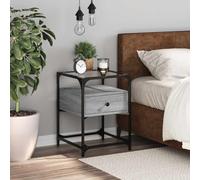 FUDUGEHMIOFWFJJ Comodino Grigio Sonoma Nightstand with Glass Top, Multilayer Wood Bedside Table with Storage Shelf, Modern End Table for Bedroom Living Room, 40x40x55 cm