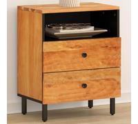 FUDUGEHMIOFWFJJ Comodino in Legno Massello Acacia 50x33x60 cm con 2 Cassetti per Camera da Letto e Soggiorno, Mobiletto Notte con Piano Stabile Gambe in Ferro, Design Elegante e Durevole