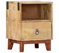 FUDUGEHMIOFWFJJ Comodino in Legno Massello di Mango Grezzo 40x30x52 cm, Nightstand with Drawer and Open Shelf, Natural Wood Finish for Bedroom Living Room, Rustic Furniture with Wall Mounting Kit