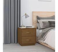 FUDUGEHMIOFWFJJ Comodino in Legno Massello di Pino 40x34x45 cm Marrone Ambrato con 2 Cassetti per Camera da Letto, Soggiorno e Ufficio - Mobile Multifunzionale Rustico
