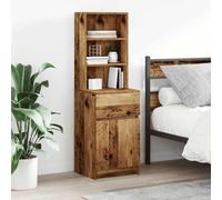 FUDUGEHMIOFWFJJ Comodino Legno Antico Nightstand with Drawer 39x35x125 cm Multilayer Wood Bedside Table for Bedroom Living Room Storage Cabinet with Open Shelves
